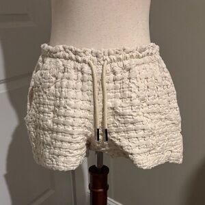 OAS Cream Textured High Waist Shorts
